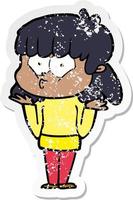 distressed sticker of a cartoon whistling girl vector