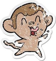 distressed sticker of a crazy cartoon monkey vector