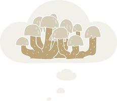 cartoon mushroom and thought bubble in retro style vector