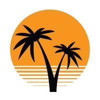 puesta de sol palmera icono vector diseño