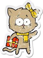 distressed sticker of a cartoon cat vector