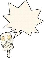 cartoon spooky skull and speech bubble in comic book style vector