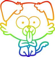 rainbow gradient line drawing cartoon dog with tongue sticking out vector