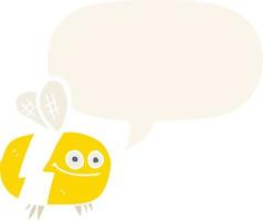 cartoon bee and speech bubble in retro style vector