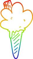 rainbow gradient line drawing cartoon ice cream cone vector