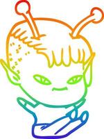 rainbow gradient line drawing cute cartoon alien girl vector