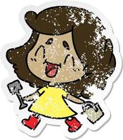 distressed sticker cartoon of cute kawaii girl with bucket and spade vector