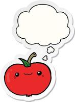 cartoon apple and thought bubble as a printed sticker vector