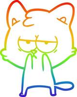 rainbow gradient line drawing bored cartoon cat vector