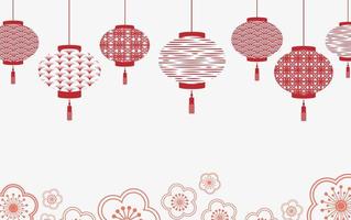 Horizontal banner with 2023 chinese new year elements. Vector illustration. Chinese lanterns with patterns in a modern style, geometric decorative ornaments.
