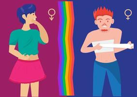 feliz día del mes del orgullo con el arco iris lgbt y la bandera transgénero para desfilar contra la violencia, la discriminación, la igualdad o la homosexualidad en la ilustración de dibujos animados vector