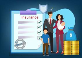 la familia feliz protege el dinero concepto de seguridad financiera y seguro comercial. vector