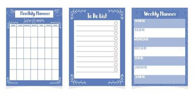 Set of planners template, checklist, daily schedule isolated on white background, printable collection with doodle decoration elements. Vector illustration