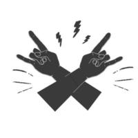 Crossed hands with gesture with light bolt doodle emblem, symbol isolated on white background. Grunge print. . Vector illustration