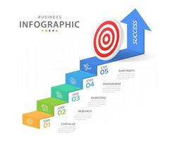 Infographic template for business. 5 Steps Modern Stair diagram with arrow and topics, presentation vector infographic.