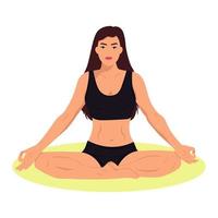 A woman meditates yoga. Vector illustration.