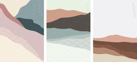 Abstract art background with Japanese wave pattern vector. Art landscape in vintage style. Mountain forest template. Curve elements. vector