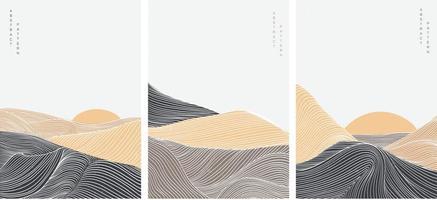 fondo de arte abstracto con vector de plantilla de paisaje natural. elementos del desierto con papel tapiz de patrón de línea.