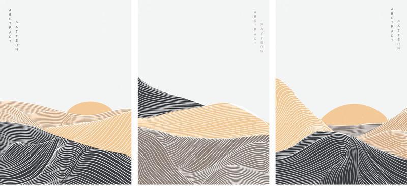 Abstract art background with natural landscape template vector. Desert elements with line pattern wallpaper.
