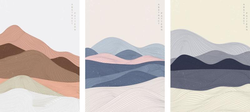 Landscape background with Japanese pattern vector. Curve template with line pattern elements.
