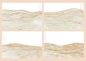 Natural landscape background with gold Japanese wave pattern vector.Mountain forest with abstract template. Banner design. vector