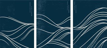 Japanese wave pattern with abstract art background vector. Water surface and ocean elements template in vintage style. vector