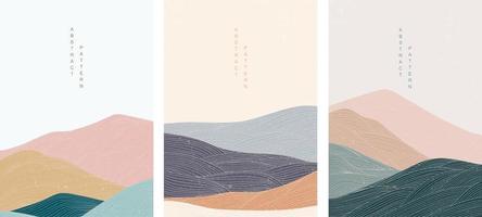 Abstract landscape background with Japanese pattern vector. Mountain template with line elements. vector