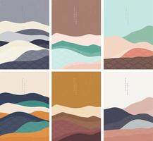 Natural landscape background with Japanese wave pattern vector. Mountain landscape template with geometric element. vector