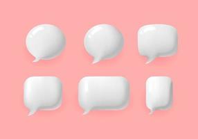 3d establecer comunicación de chat de burbujas de discurso blanco. lindas ilustraciones vectoriales de estilo para el diseño web, de iconos y de elementos. vector