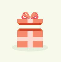 caja de regalo, ilustración de vector plano de caja de regalo en estilo de dibujos animados. caja de paquetes con cinta rosa. perfecto para elementos de diseño de celebración, felices fiestas y navidad y fiestas de cumpleaños.