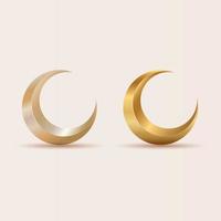 SET 3D Crescent moon, golden stars background vector