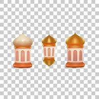 Gold Islamic lantern. Set 3d Ramadan elements. vector