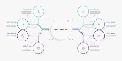 plantilla de diseño de etiquetas infográficas vectoriales con iconos y 8 opciones o pasos. se puede utilizar para diagramas de proceso, presentaciones, diseño de flujo de trabajo, banner, diagrama de flujo, gráfico de información. vector