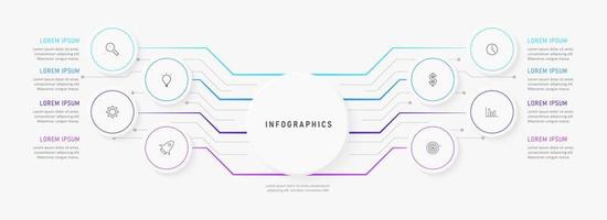 Vector Infographic label design template with icons and 8 options or steps. Can be used for process diagram, presentations, workflow layout, banner, flow chart, info graph.