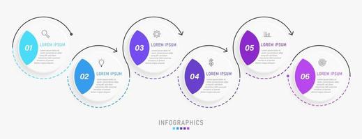 plantilla de diseño de etiquetas infográficas vectoriales con iconos y 6 opciones o pasos. se puede utilizar para diagramas de proceso, presentaciones, diseño de flujo de trabajo, banner, diagrama de flujo, gráfico de información. vector