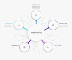 plantilla de diseño de etiquetas infográficas vectoriales con iconos y 5 opciones o pasos. se puede utilizar para diagramas de proceso, presentaciones, diseño de flujo de trabajo, banner, diagrama de flujo, gráfico de información. vector