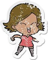 distressed sticker of a happy cartoon girl vector