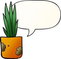 cartoon house plant and speech bubble in smooth gradient style vector