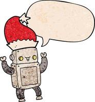 cartoon christmas robot and speech bubble in retro texture style vector