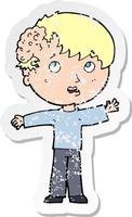 retro distressed sticker of a cartoon boy with growth on head vector