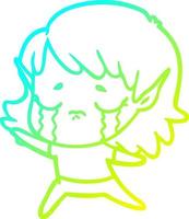 cold gradient line drawing cartoon crying elf girl vector