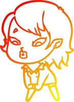 warm gradient line drawing cute cartoon vampire girl vector