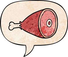 cooked cartoon leg of meat and speech bubble in retro texture style vector