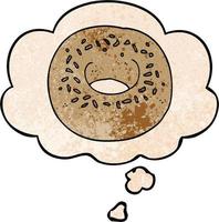 donut de dibujos animados y burbuja de pensamiento en estilo de patrón de textura grunge vector