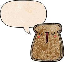 cartoon toast and speech bubble in retro texture style vector