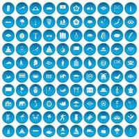 100 asian icons set blue vector