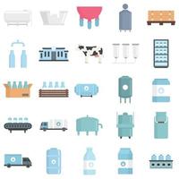 Milk factory icons set flat vector isolated