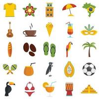 Brazil icons set flat vector isolated