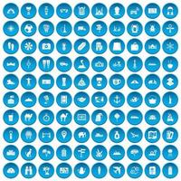 100 iconos de turismo conjunto azul vector