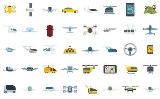 Unmanned taxi icons set flat vector isolated